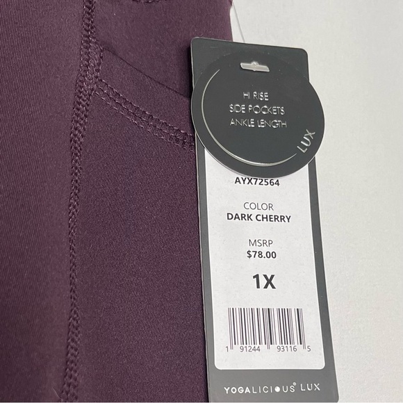 🔥 Yogalicious Lux NWT Dark Cherry Full Length Leggings 1X Pockets - Picture 5 of 12